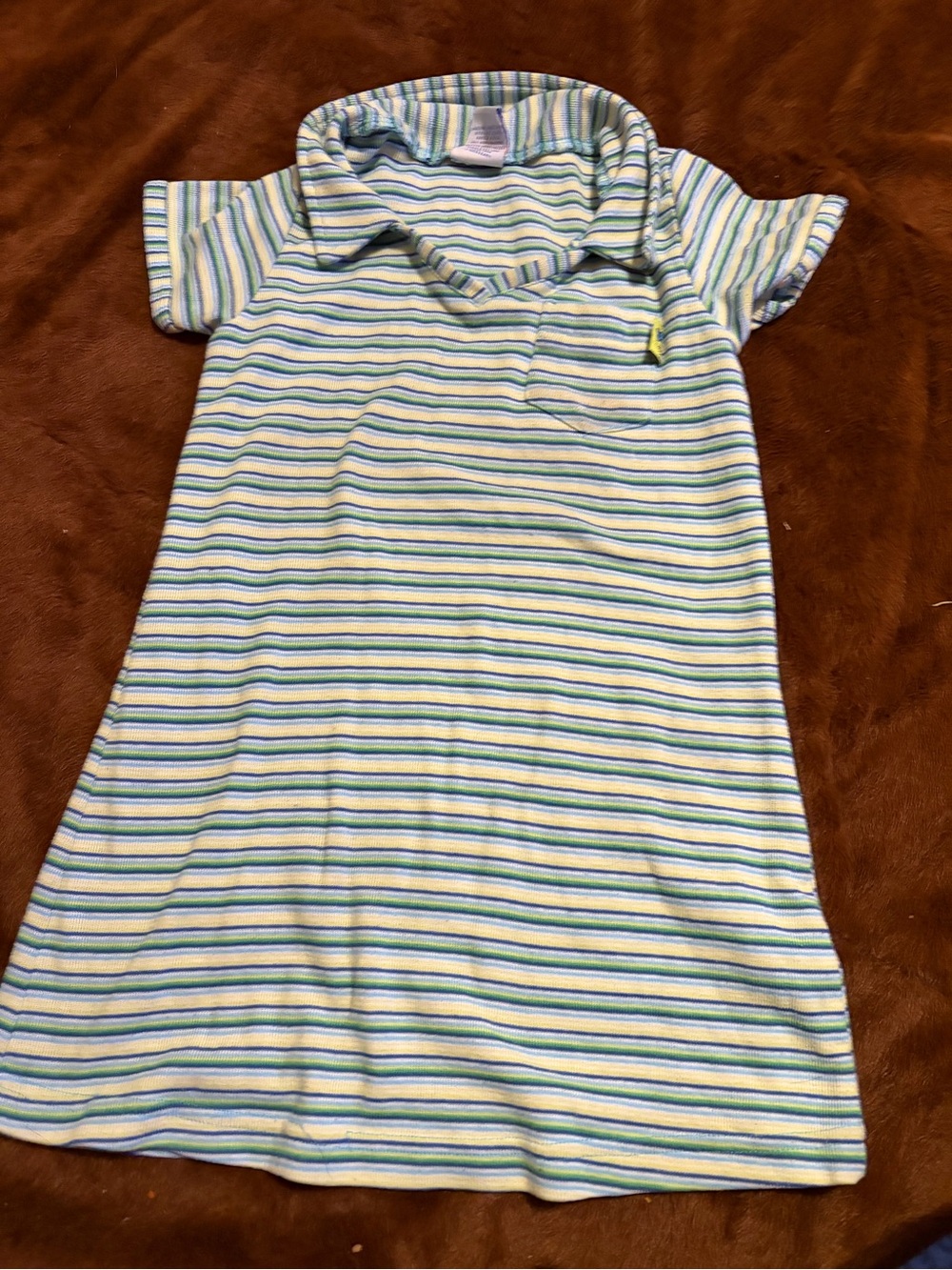 Striped Short-Sleeve Kids shirt in Blue, Green & White